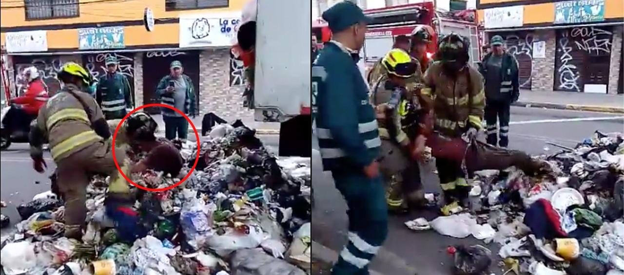 El hombre estaba en un contenedor de basura.
