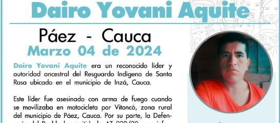 Dairo Yobani Aquite Oino, asesinado en el Cauca