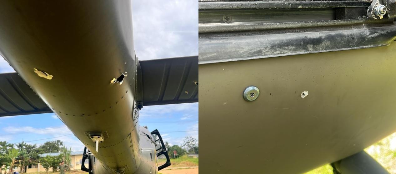 El helicóptero de las fuerzas armadas de Ecuador recibió nueve impactos de bala