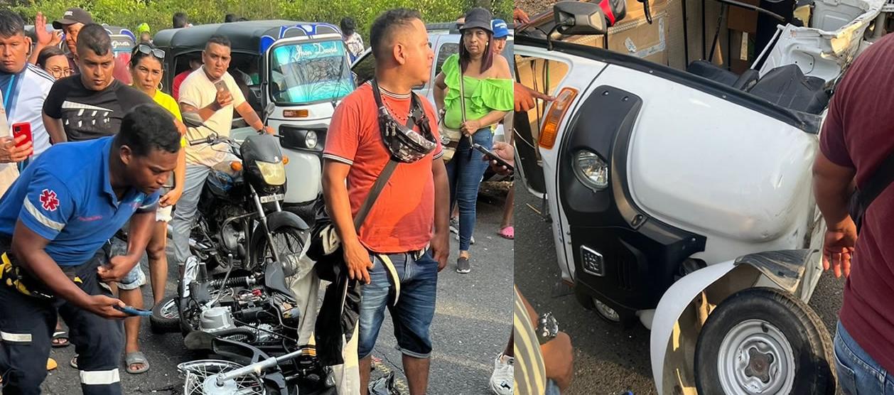 En el accidente resultaron involucrados un motocarro, una motocicleta y un vehículo particular