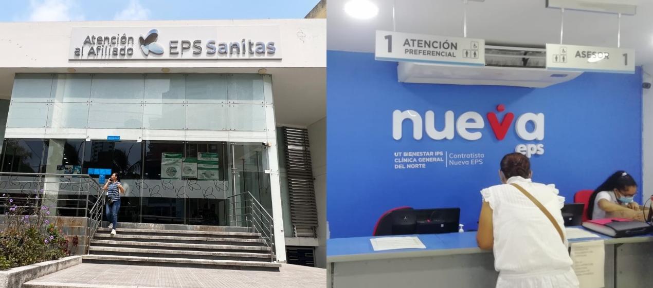 Fachadas de sedes de la EPS Sanitas y la Nueva EPS, en Barranquilla. 