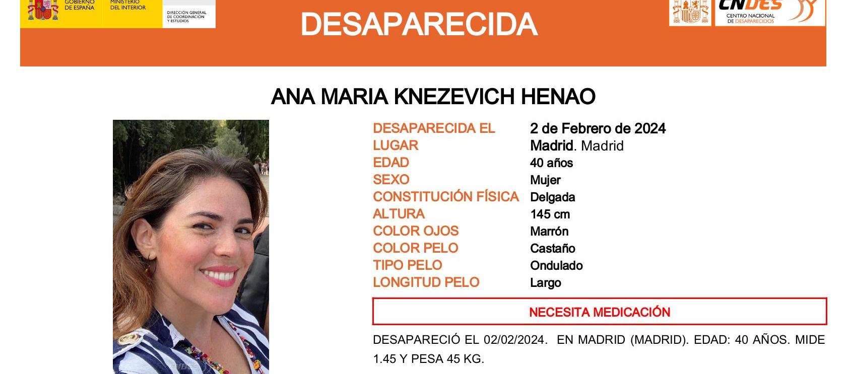 Los afiches con los que buscan en España a la colombiana Ana María Knezevich
