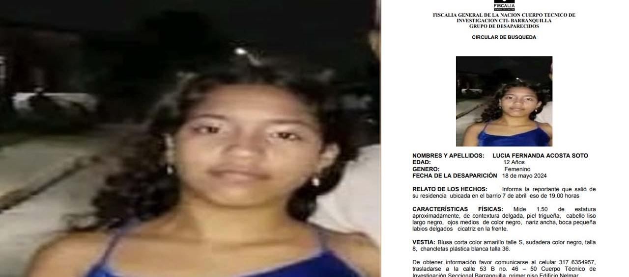 Niña desaparecida en el barrio 7 de Abril. 