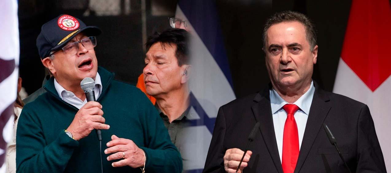 El Presidente Gustavo Petro y el ministro de Exteriores israelí, Israel Katz.