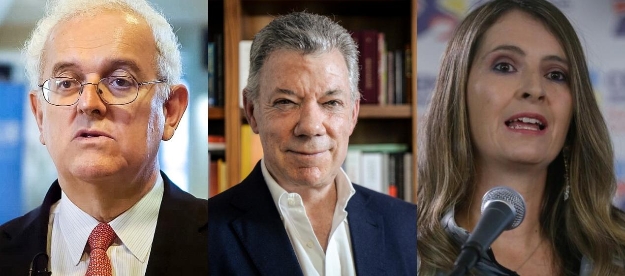 El exministro José Antonio Ocampo, el expresidente Juan Manuel Santos y la congresista Paloma Valencia. 