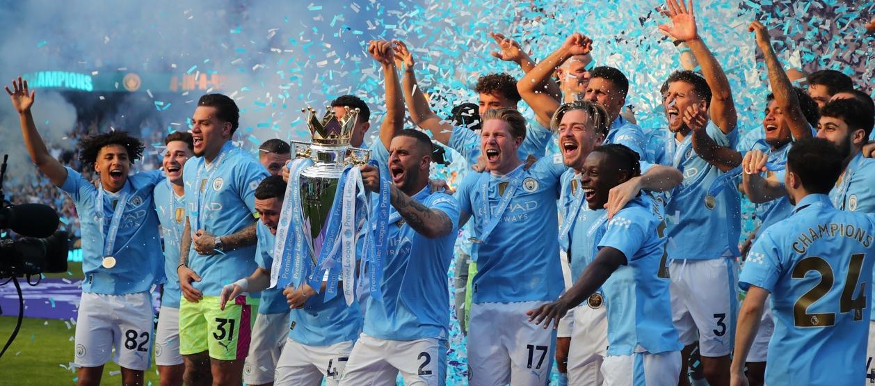 La celebración del título del Manchester City tras derrotar al West Ham. 