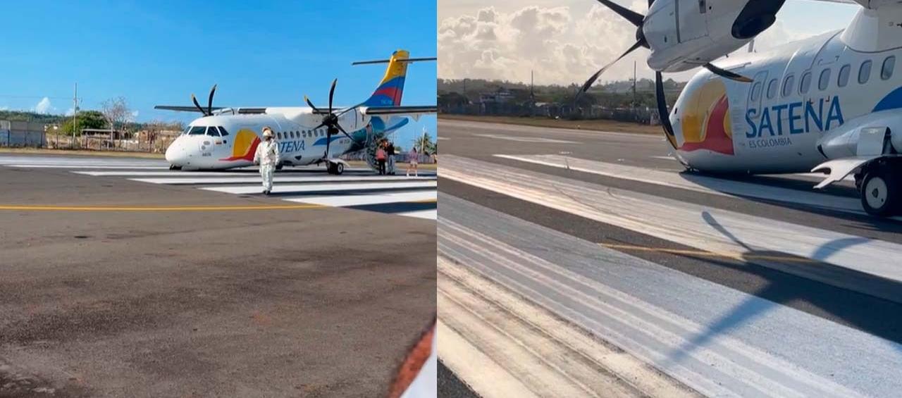 Así quedó aeronave, ATR-42 de Satena en el aeropuerto de San Andrés