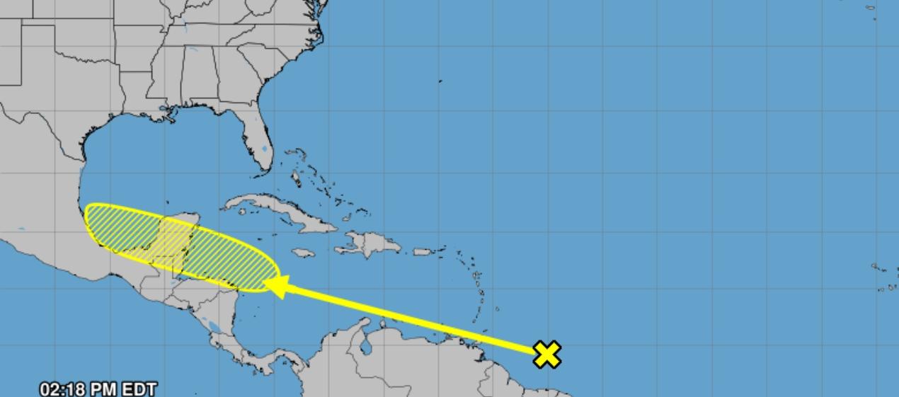 Trayectoria de la onda tropical por el Mar Caribe. 