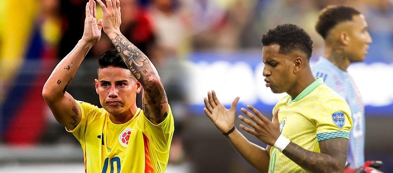 El colombiano James Rodríguez y el brasileño Rodrygo.