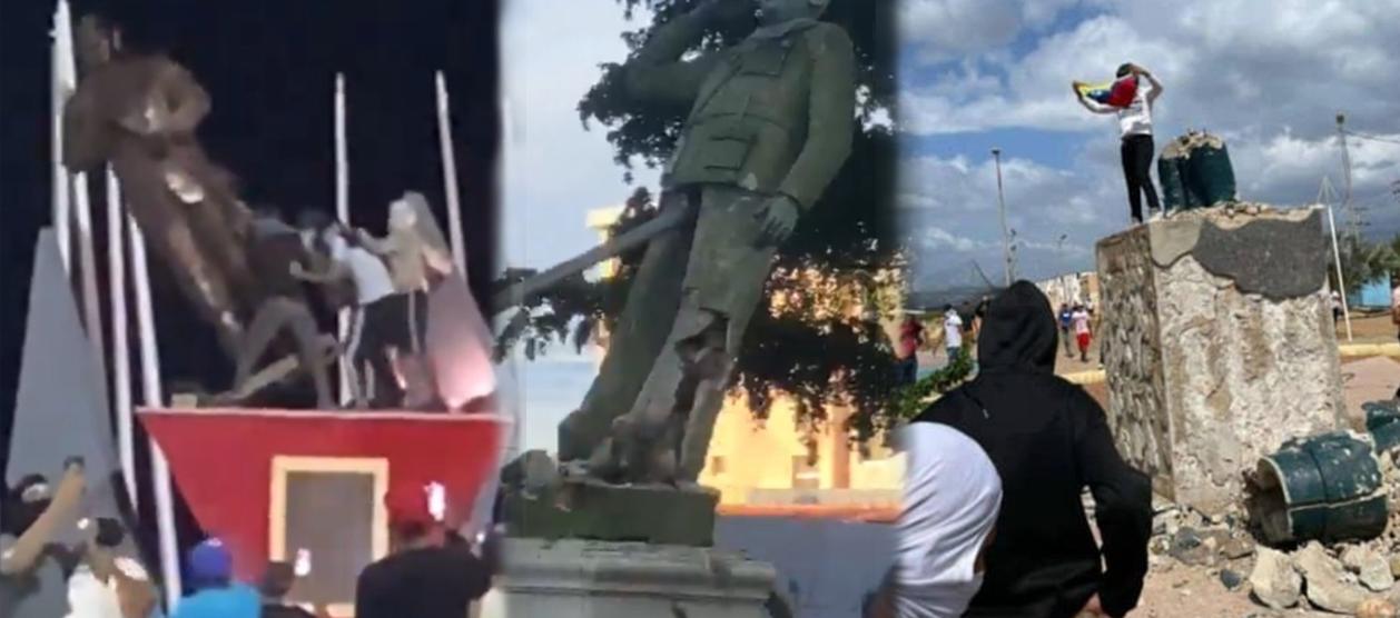 Varias estatuas de Hugo Chávez fueron derribadas. 