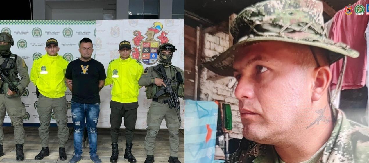 Edinson Jiménez Lemus, alias 'Bomba', cuando fue capturado y vestido de camuflado. 