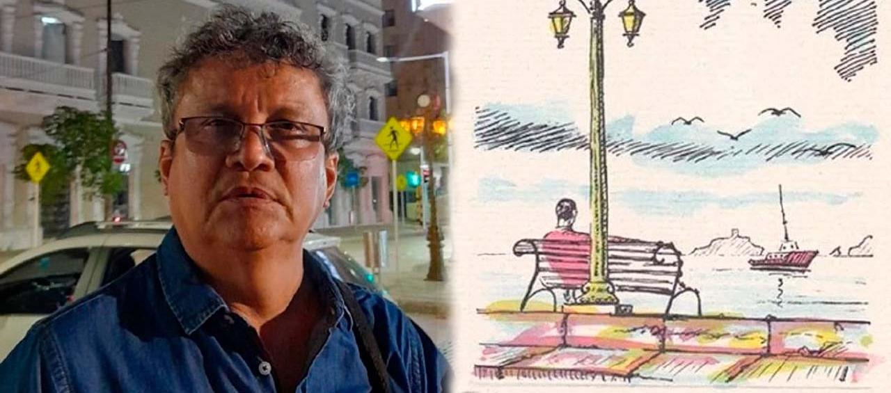 Clinton Ramírez y acuarela de Angel Almendrales.