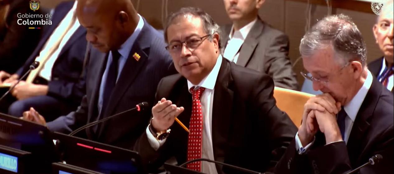 El Presidente Gustavo Petro durante su intervención ante el Consejo de Seguridad de la ONU.