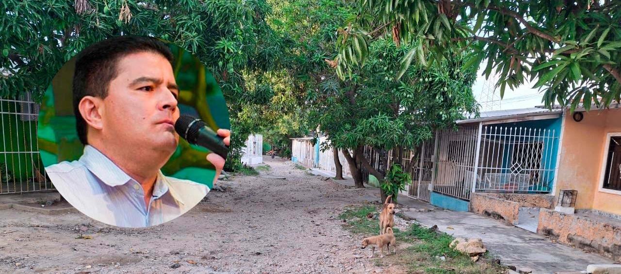 El exalcalde de Soledad, Rodolfo Ucrós y una de las vías dañadas.