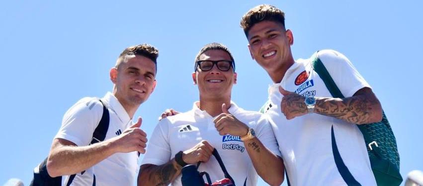 Rafael Santos Borré, Juan Fernando Quintero y Rafael Carrascal previo al viaje a Charlotte.