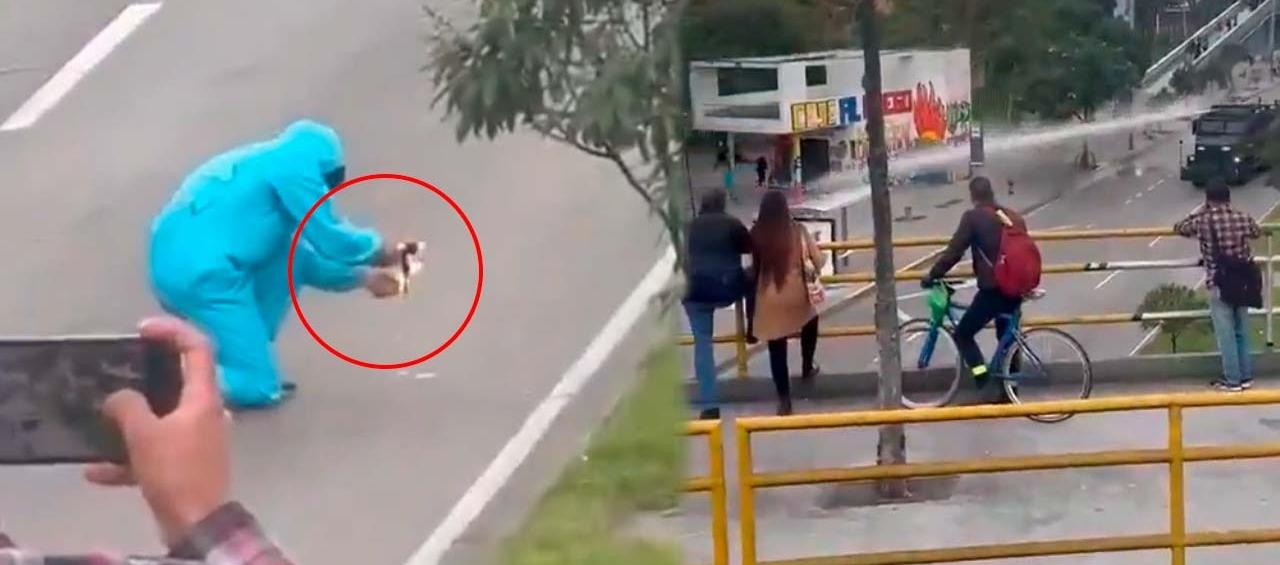 Momentos de los enfrentamientos frente a la Universidad Nacional. 