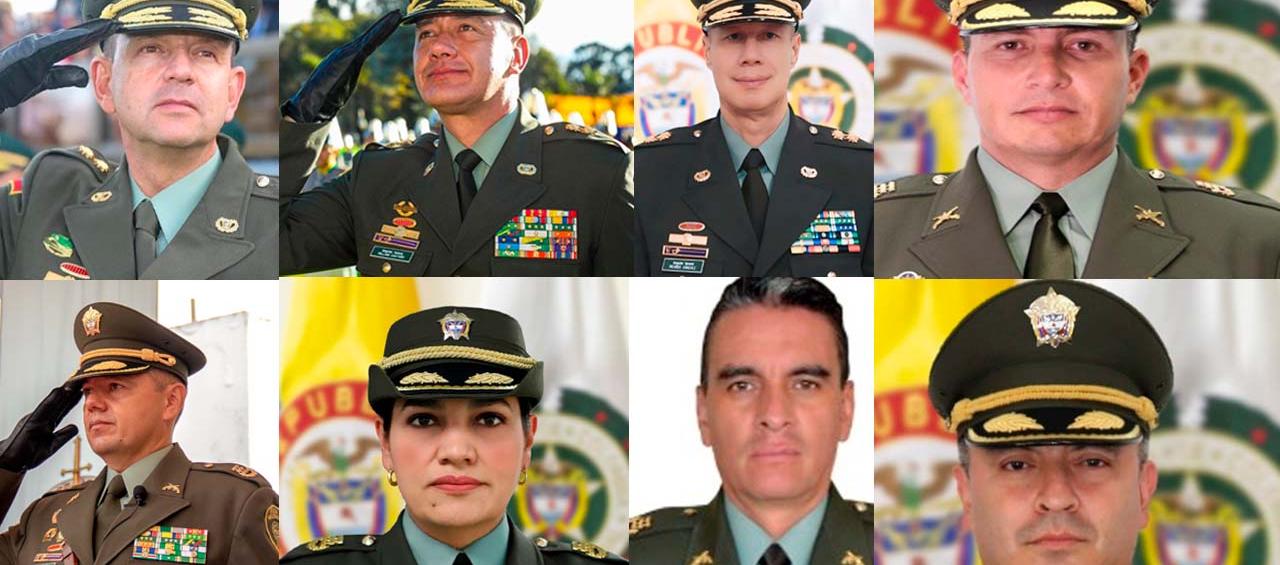 Los oficiales de la Policía Brigadier General William Castaño, Ricardo Sánchez Silvestre, Juan Trujillo, Edwin Urrego, Susana Blanco, Eiver Alfonso, Director Antisecuestro, Yorguín Malagón.