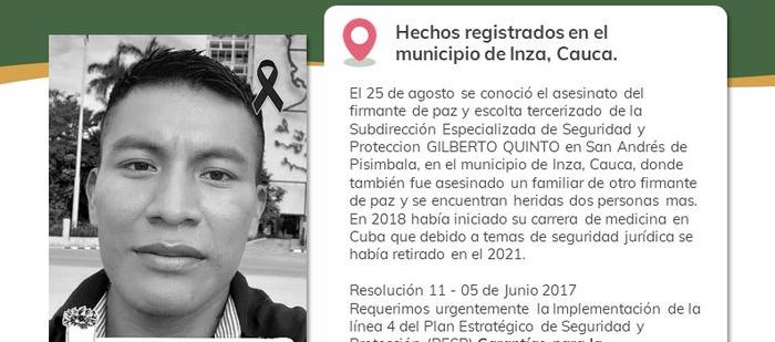 Gilberto Quinto fue asesinado en San Andrés de Pisimbalá.