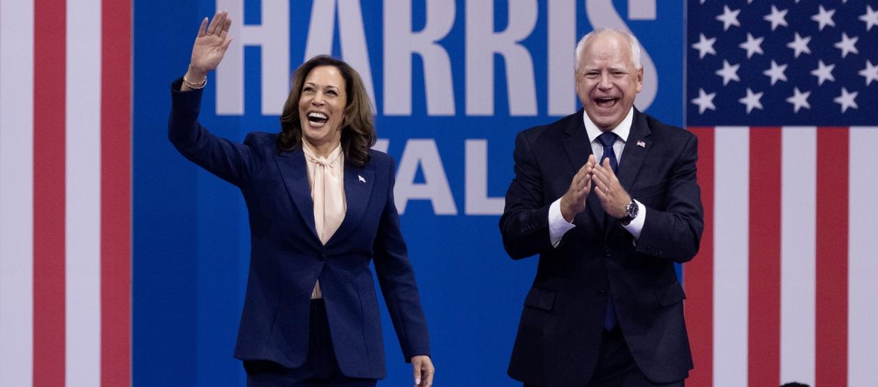 Kamala Harris y su fórmula a la vicepresidencia, Tim Walz.