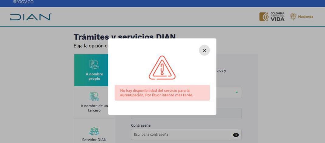 Página de la DIAN caída. 