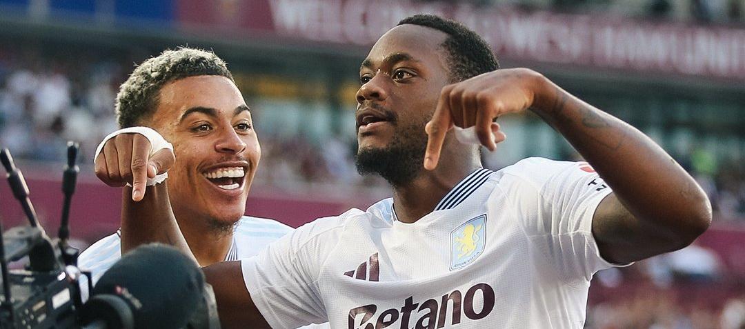 Jhon Jáder Durán en la celebración del gol que le dio el triunfo al Aston Villa.