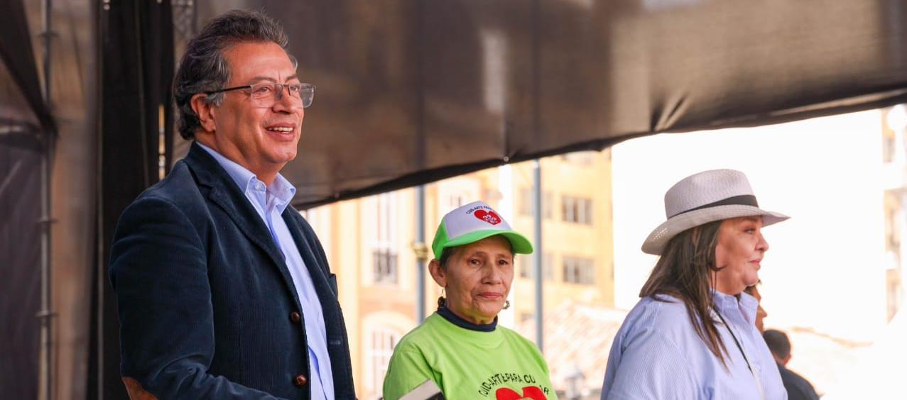El Presidente Gustavo Petro este jueves en la plaza de Bolívar, en Bogotá. 