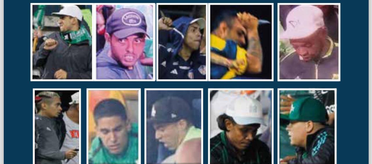 Cartel de los buscados por los hechos de violencia en el partido de la Liga Colombiana.