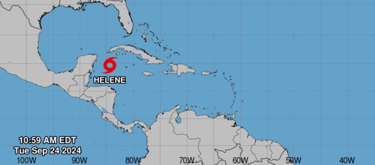 Zona en donde se encuentra actualmente la tormenta tropical Helene. 