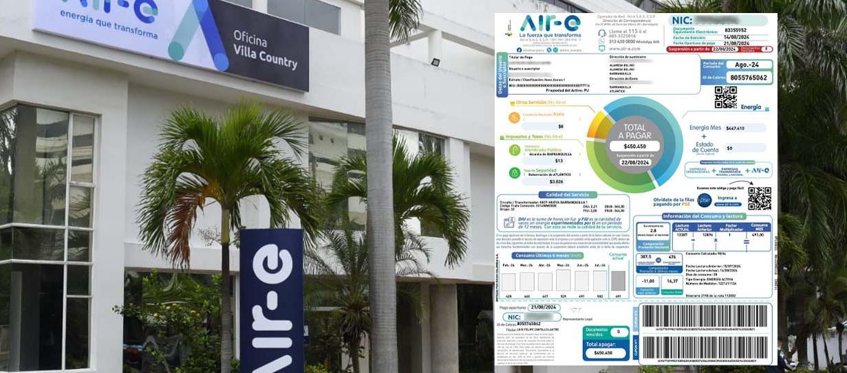 Fachada y factura de Air-e.