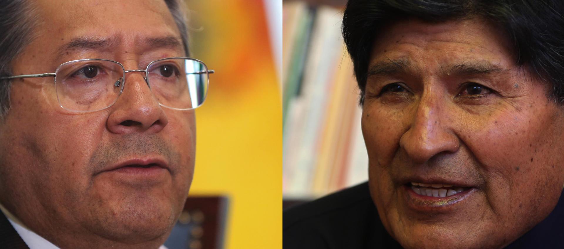 El presidente de Bolivia, Luis Arce (i), y el expresidente, Evo Morales.  