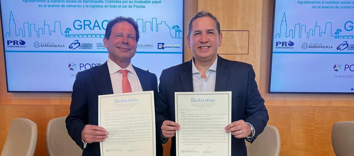 Andy Hecker, CFO y subdirector del Pueto de Miami, y el presidente del Puerto de Barranquilla, Andrés Osorio.