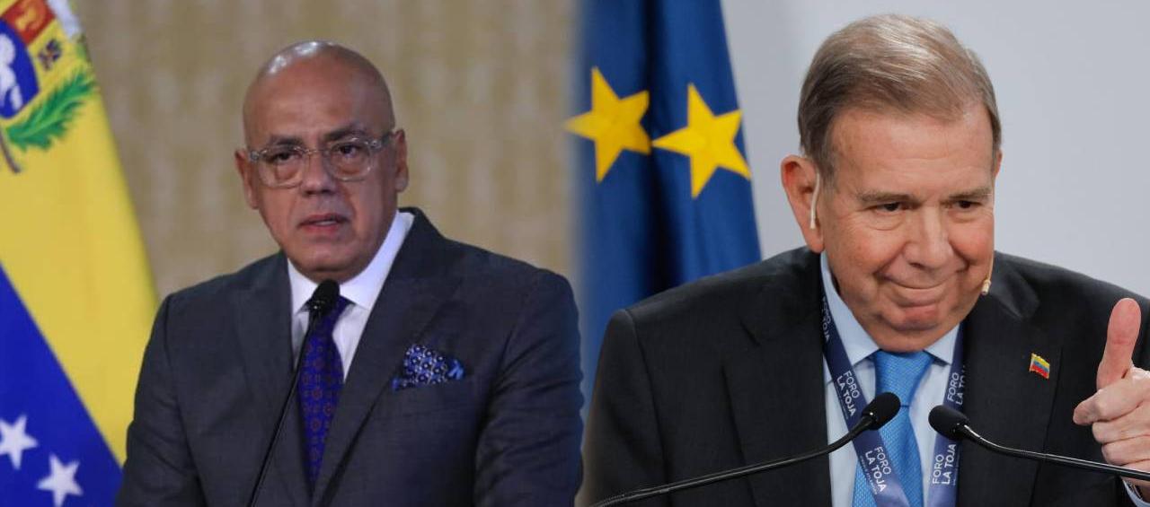 El presidente del Parlamento venezolano Jorge Rodríguez y Edmundo González.