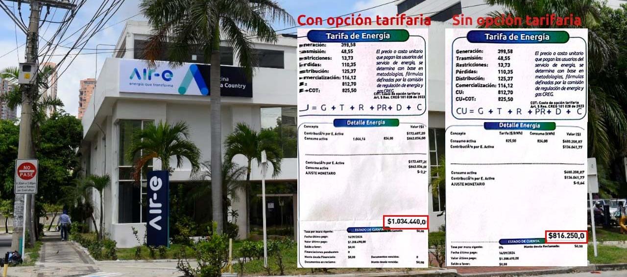 Recibo de energía con y sin opción tarifaria.