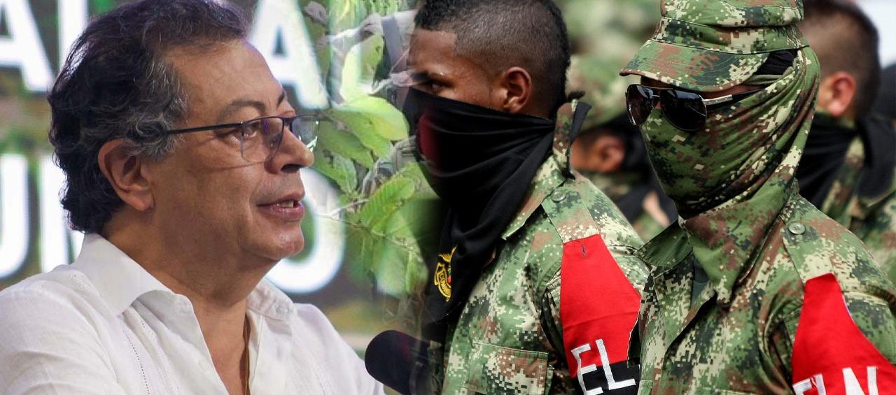 Presidente Gustavo Petro y guerrilleros del ELN. 