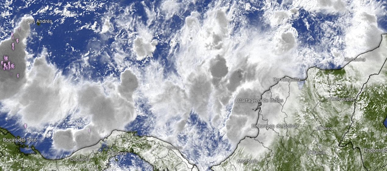 Imagen satelital del Mar Caribe este sábado 2 de noviembre. 