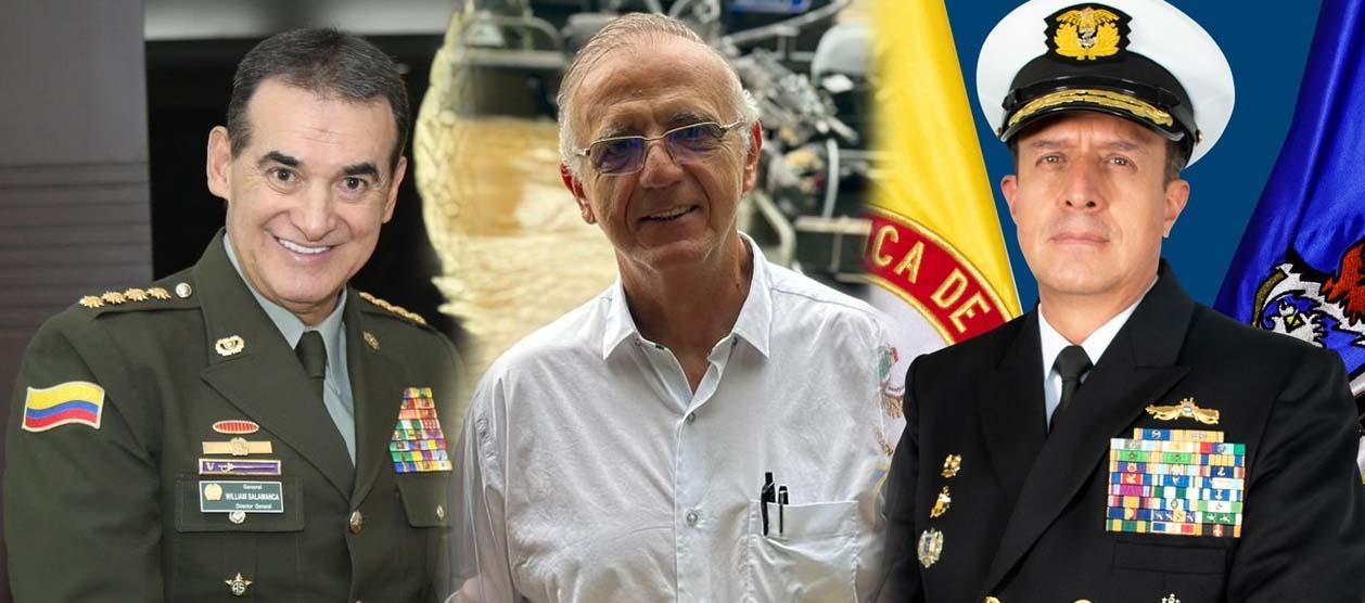 General William Salamanca; ministro de Defensa, Iván Velásquez; y el almirante Francisco Cubides. 