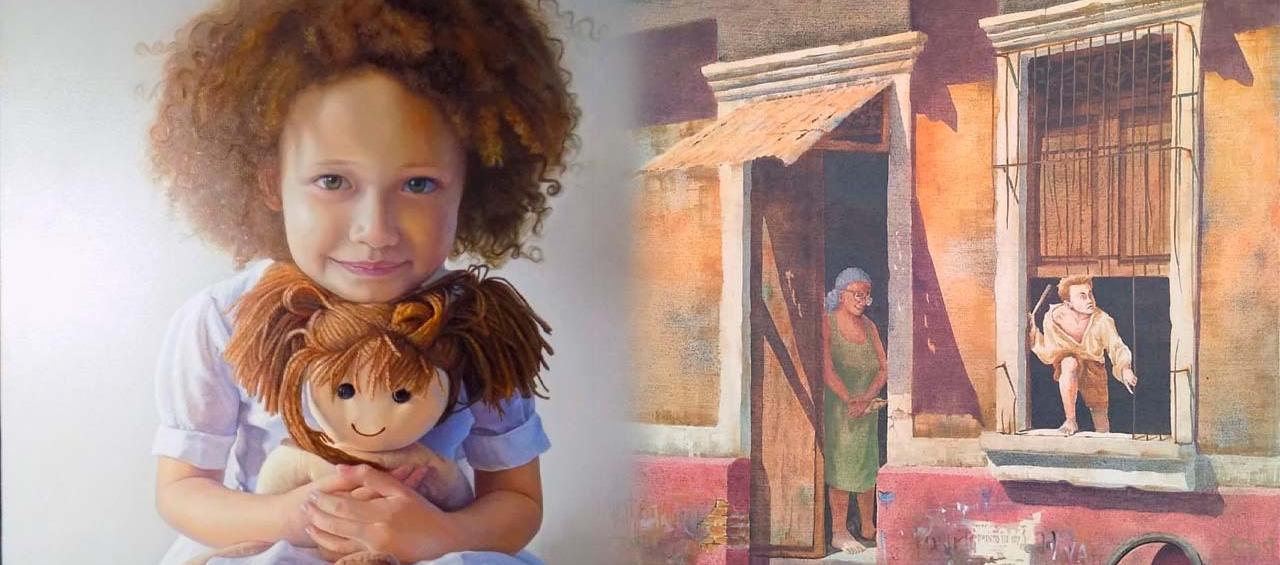 Obras: "Niña con muñeca ", óleo sobre lienzo ,100x 80 cm / "En busca de los recuerdos", acrílico sobre lienzo. 