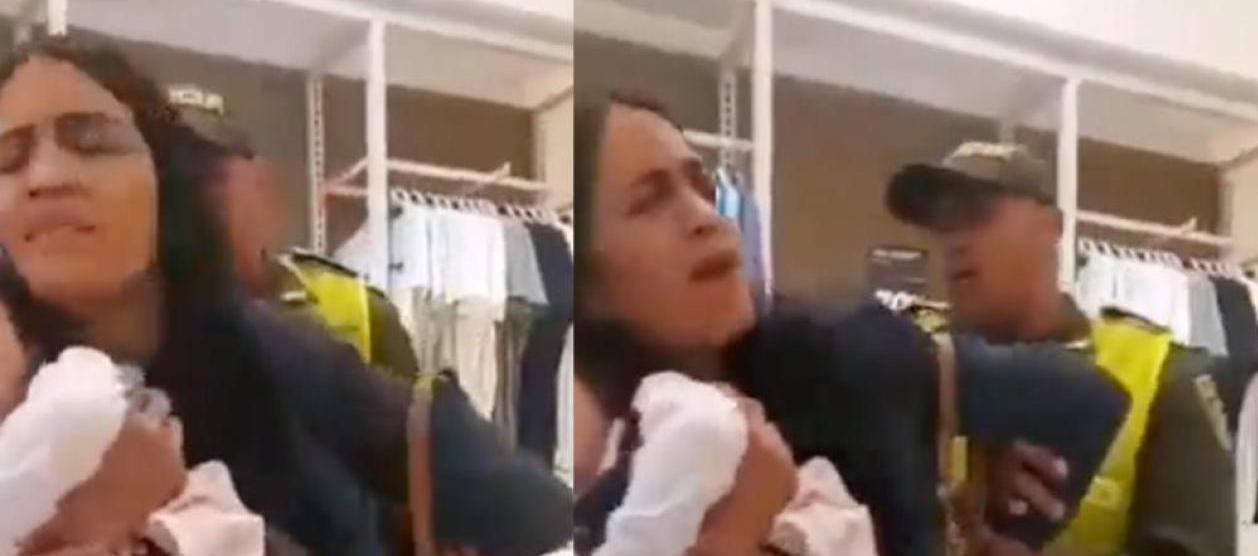 Momento en que sacan a Wendy Norelys Álvarez Sarmiento de la tienda.