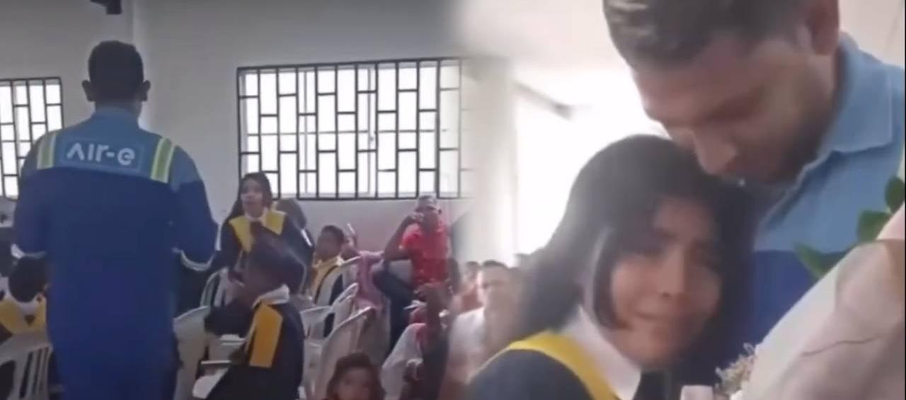 Papá sorprendió a su hija en su grado.