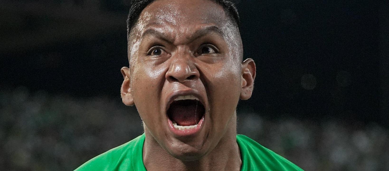 Alfredo Morelos celebrando su gol en la final de vuelta.