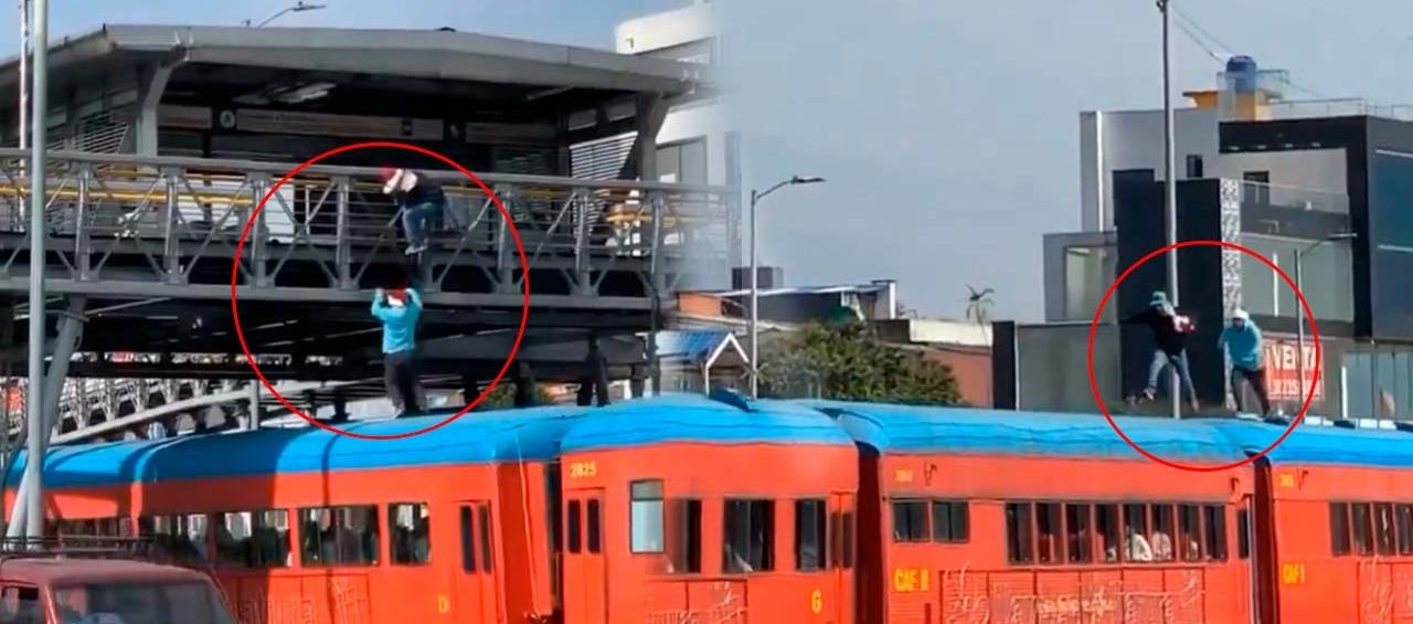 Jóvenes saltando sobre el techo del Tren de la Sabana.