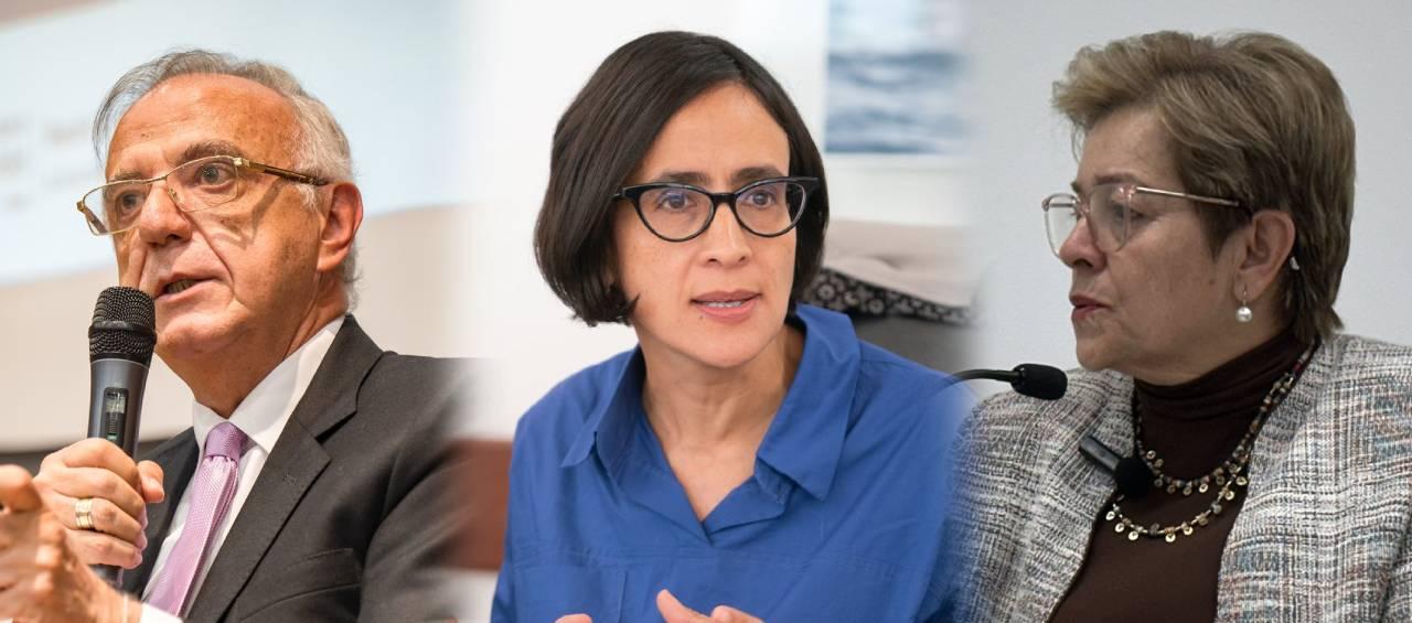 El ministro de Defensa, Iván Velásquez; la ministra de Ambiente, Susana Muhamad, y la ministra de Trabajo, Gloria Inés Ramírez.