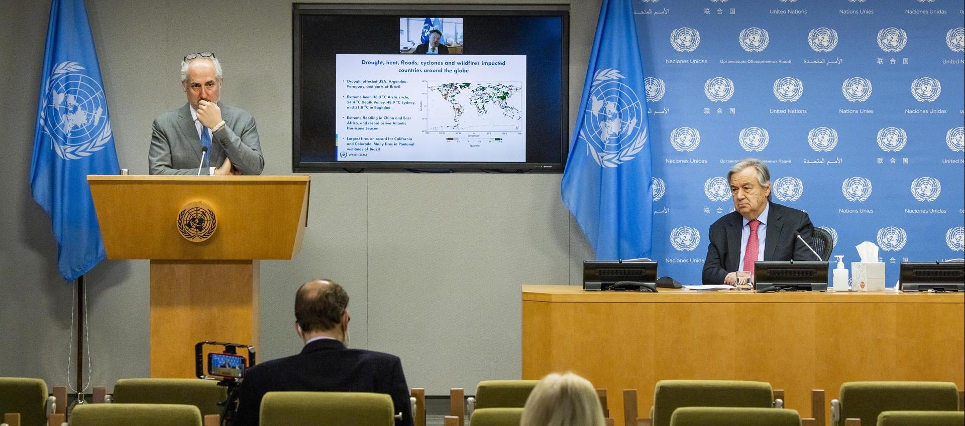 Secretario general de la ONU, António Guterres y su portavoz Stéphane Dujarric. 