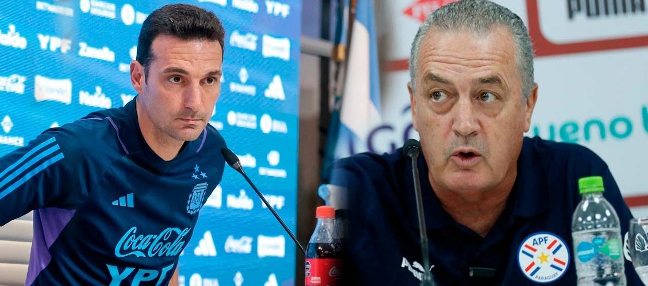 Los técnicos argentinos Lionel Scaloni y Gustavo Alfaro. 
