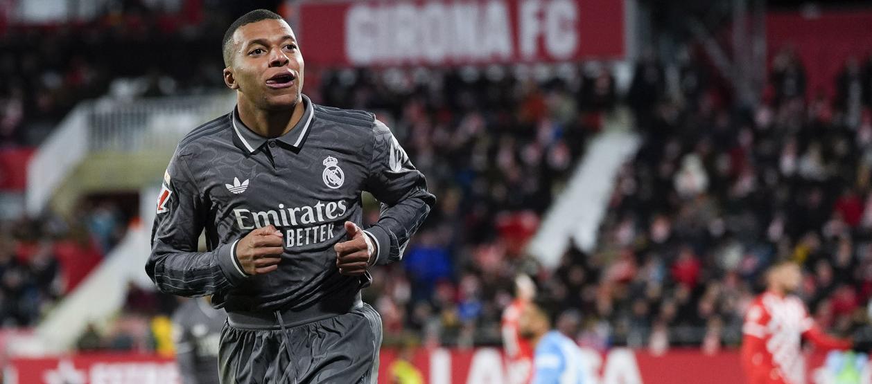 Kylian Mbappé tras marcar el tercer gol del Real Madrid ante el Girona. 
