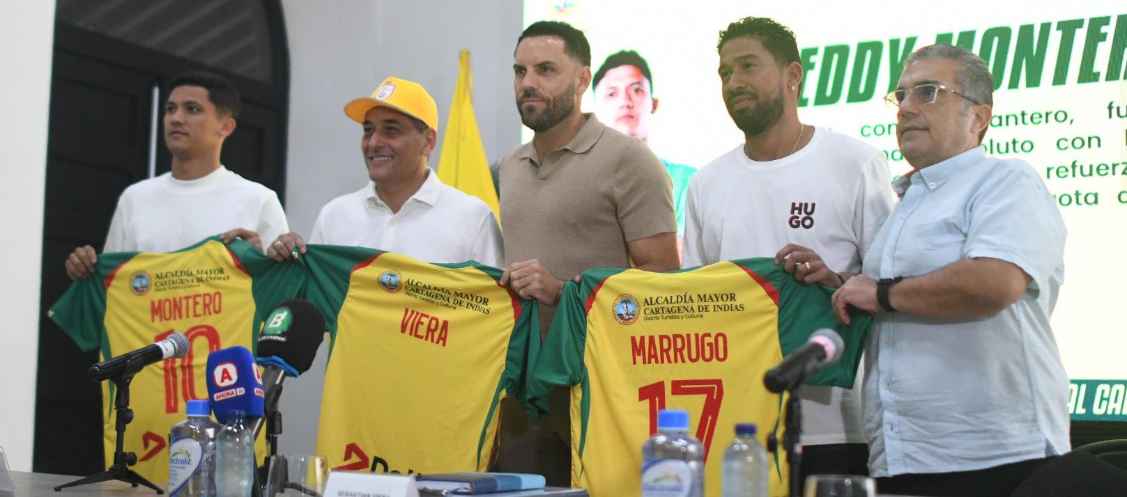 Fredy Montero, Dumek Turbay, Sebastián Viera, Christian Marrugo y Renato Damiani durante la rueda de prensa este jueves.