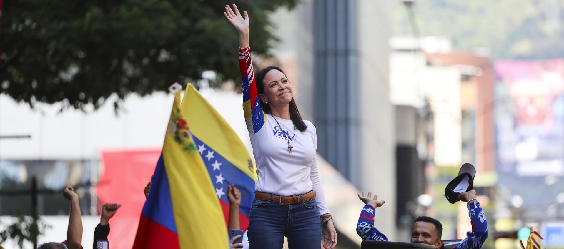 María Corina Machado en las protestas del 9 de enero en Caracas.