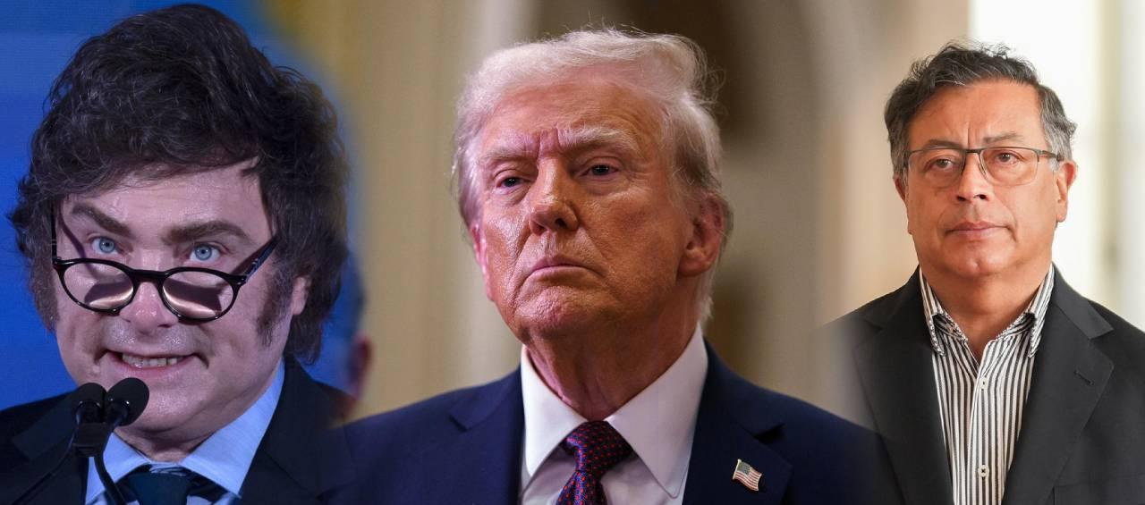 El Presidente de Argentina, Javier Milei; Donald Trump y el Presidente Gustavo Petro.