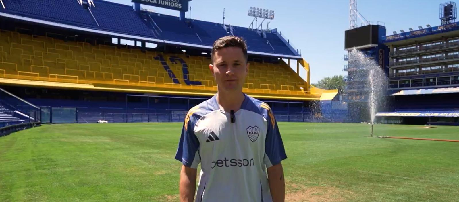 Ander Herrera en La Bombonera y con la indumentaria de Boca puesta.