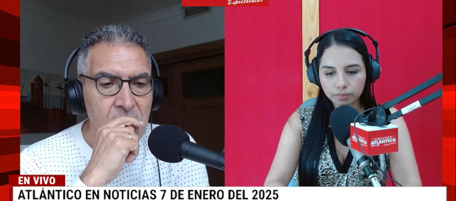 Jorge Cura, junto a Lorena Lamilla en la transmisión de Atlántico en Noticias.